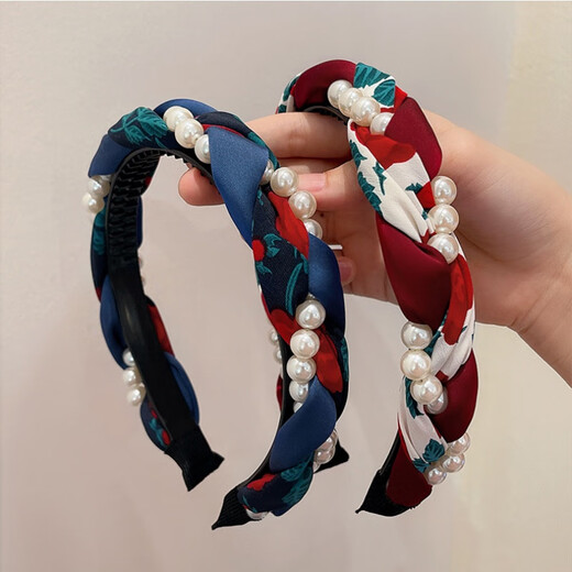 Buck Lele French contrasting color twist braided headband retro Hong Kong style pearl Internet celebrity hairpin high-end headband hair accessories wholesale pink pearl twist headband