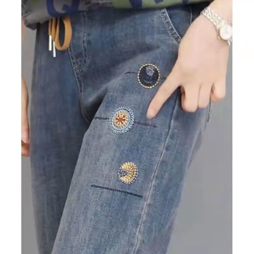 
Yisi subtract plus velvet high waist embroidered women's pants spring and summer style 2025 new elastic and soft waist slimming Harun long trousers 9905 embroidered small flowers plus velvet M Recommended 100-115Jin [Jin equals 0.5 kg]