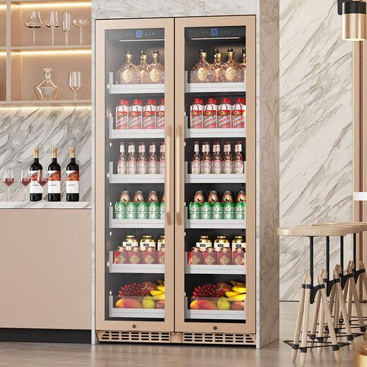 BAIKAILUN variable frequency wine cabinet dual temperature constant temperature red cabinet home living room ice bar office tea refrigerator double door office thin zero embedded bench embedded refrigerator embedded glass refrigerator gold dual temperature full display 162 bottles thin section