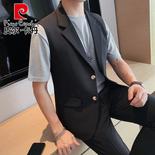 Pierre Cardin 2025 Été Nouveaux vêtements pour hommes beaux veste sans manche STOMM SUILLE DE COULEUR SOLIDE COULEUR TOP TOP FIR-WHITE VIE SEUX-PIEE L + 110-130JIN [Jin est égal à 0,5 kg]