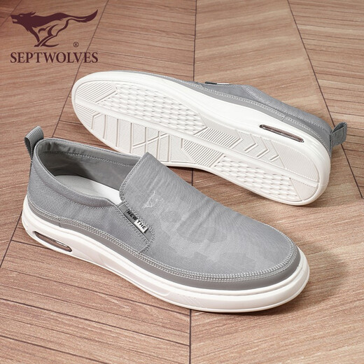 
Seven Wolves men's shoes canvas shoes men's casual shoes summer shoes men's breathable and versatile one-foot laziness shoes old Beijing cloth shoes gray 9443 42