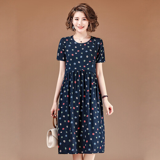 Wixuan kleine Mutter Baumwollseide kurzärmeliges Kleid mit mittleren Längen mittleren Alters mittleren Alters mittleren Rocks mittleren Alters und ältere Frauenkleidung 40 Jahre alt 50 Frauen Nr. 1 681 Inschrift XL [Vorschläge 95-115 Jin [Jin gleich 0,5 kg]] Alle Größe