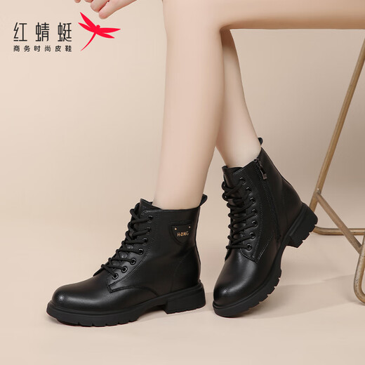 Rote Libelle-Feldern Frauenstiefel Martin Boots Frauen British Style High-Top Herbst und Winter neuer Stil Plüsch warme dicke Kurzstiefel Frauen schwarz (Plush Plüsch) 38