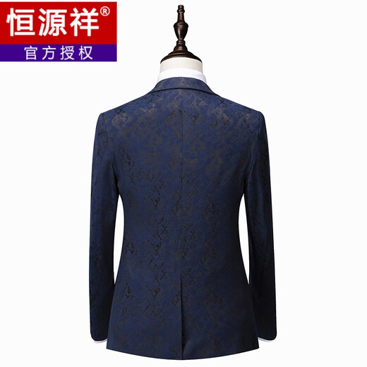 Hengyuanxiang suit men's three-piece business casual dark floral suit handsome slim host groom wedding dress black (single suit) M