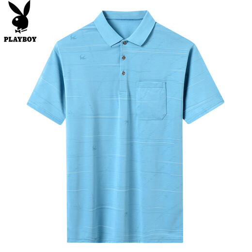 花花公子（PLAYBOY）短袖t恤男士夏季冰丝薄款polo领潮牌上衣打底衫男 YKCPHH6626湖蓝 XL