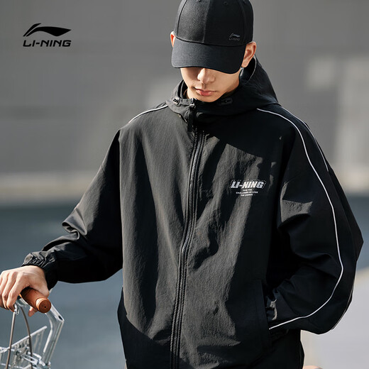 Li Ning Lotus Leaf Protective Trench Coat丨Sports Trench Coats Men and Women's Same Summer Water-Repellent Outdoor Mountaineering Suit Loose Jacket [Trendy and Fashion] Black 695-1 2XL