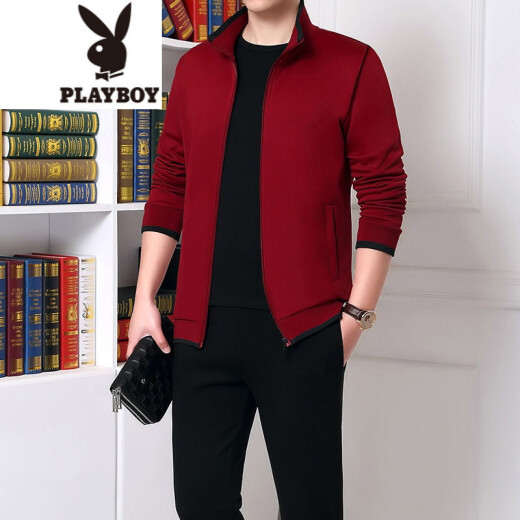 Playboy (PLAYBOY) middle-aged and elderly casual suits for men 2020 autumn and winter men's large size casual jackets dad casual clothes three-piece set [three-piece set] gray 2XL