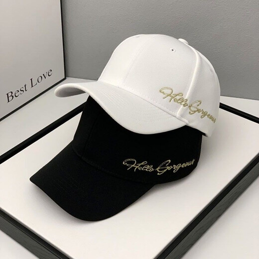 Xu Yanxi Hat Women's Spring and Autumn Korean Version Trendy Versatile Peaked Hat All Seasons Face Covering Sun Protection Sun Hat Internet Celebrity Baseball Cap Side HELLO Style Black One Size Adjustable