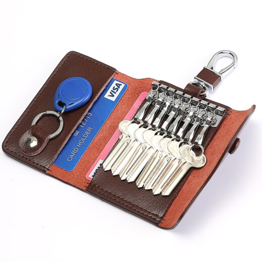 MAIWEINI2024 new key bag real cowhide men's car waist hanging large capacity multi-function simple key bag buckle for women's style brown [6 key positions + 2 ID positions]
