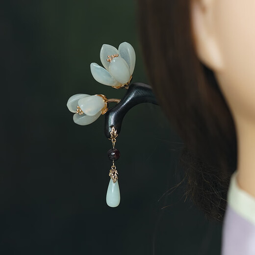 Mengyi antique black sandalwood hairpin magnolia flower hairpin hairpin hairpin tassels step rocking hairpin Hanfu updo versatile daily Fengyulan with tassels