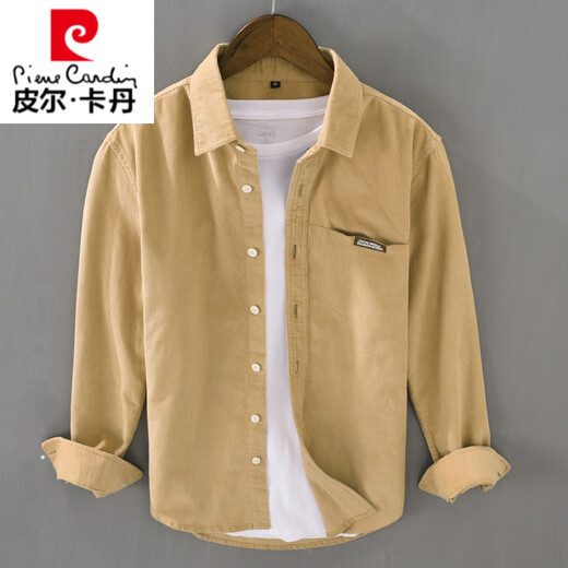 Pierre Cardin frische Festkörper-Cord-Cord-Hemd mit langem Ärmeln Herren Frühling und Herbst Freizeitkleidung Tampon Hemd Jacke DR9717 Denim Blue M.