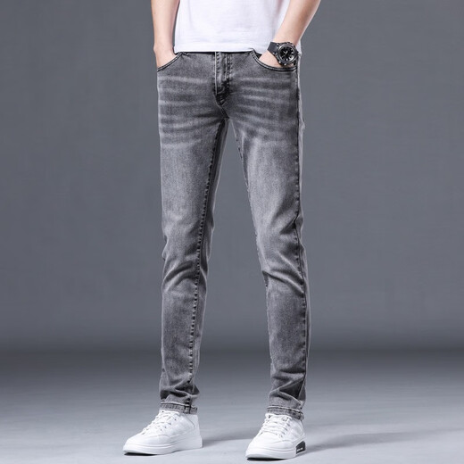 Muzhi Hong Kong Trendy European High-End Rauchgrau Jeans Frühling und Sommer Schlanke Füße trendy lässige und vielseitige Hose Grau 1048 31