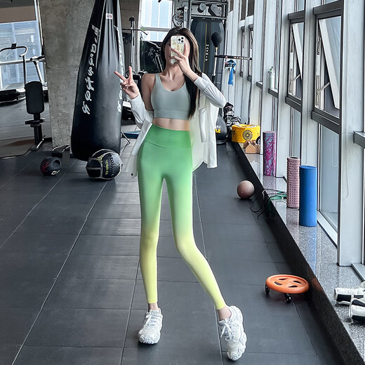 LULU CENTURY Gradient Pilates Training Fitness Pants Women's High Waist Peach Butt Lift Running Sports Quick-Drying Breathable Yoga Pants Dark Brown One Size S