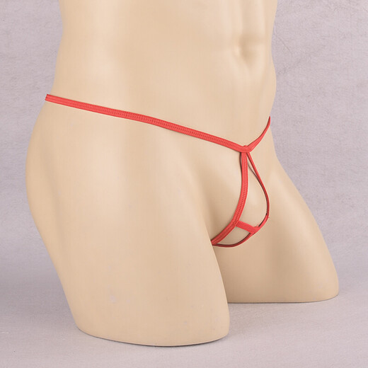 [Confidential delivery] Sexy underwear men's thong men's underwear sexy full transparent T-pants passion free nightclub open large size gay gay men masturbate alternative transparent red one size