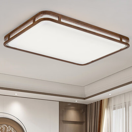 Kupfer Herzholz Yun Neues chinesisches Deckenleuchten Voller Spektrum Augenschutz Wohnzimmer Helles Mittelstil Mijia Smart Schwarzes Walnuss-Massivholz Restaurant Lampe J9898 Long 56*56 cm Volles Spektrum Drei-Farben-Dimmen