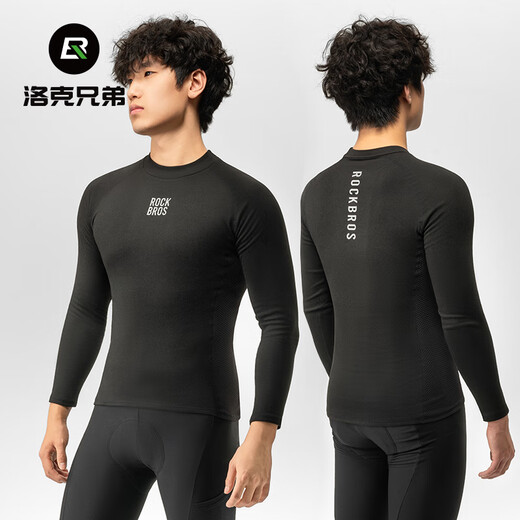 Locke Brothers Autumn and Winter Warm Sweatshirt Long Sleeve Men's Mountain Road Bike Fleece Cycling Suit Inner Top Black 3XL/4XL