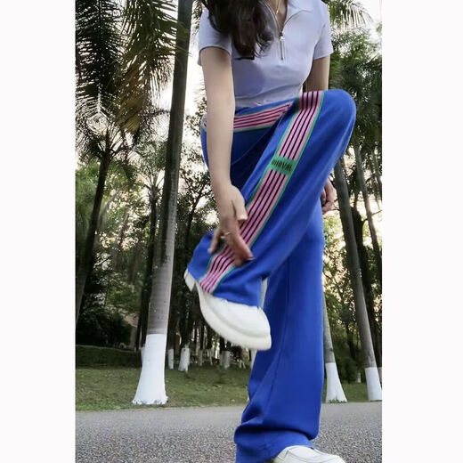 锦人初高腰抽绳显瘦侧边宽松阔腿裤女2024春新款运动休闲裤 13062#绿色 均码 m 建议80100斤