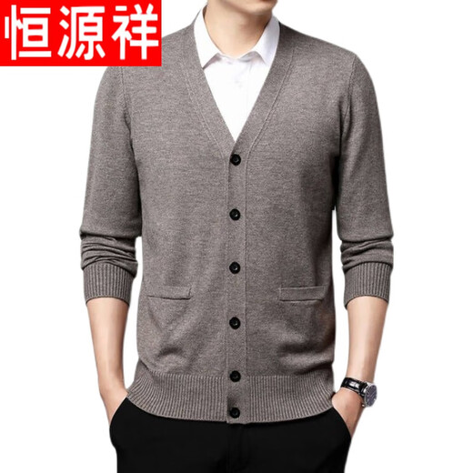 Hengyuanxiang high-end wool cardigan for men, autumn and winter, middle-aged and elderly sweaters, large size thickened daddy long-sleeved sweater jacket, upper blue 165/M