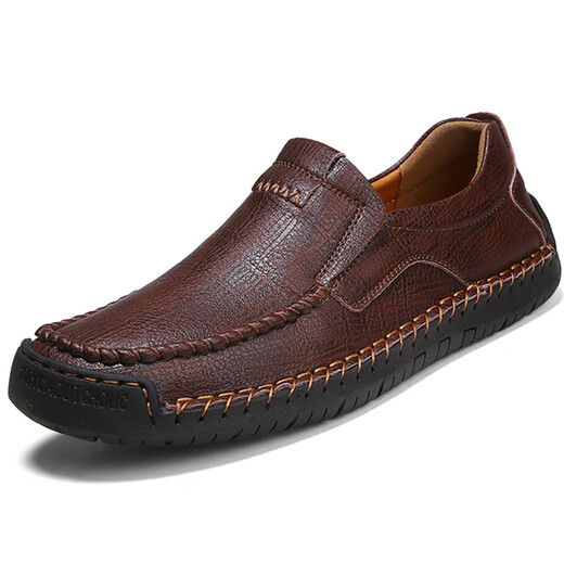 Western Region Camel Herren echtes Leder lässig Lederschuhe Große Britisch -Perfect Daddy -Schuhe dunkelbraun [9918 vier Jahreszeiten] 39