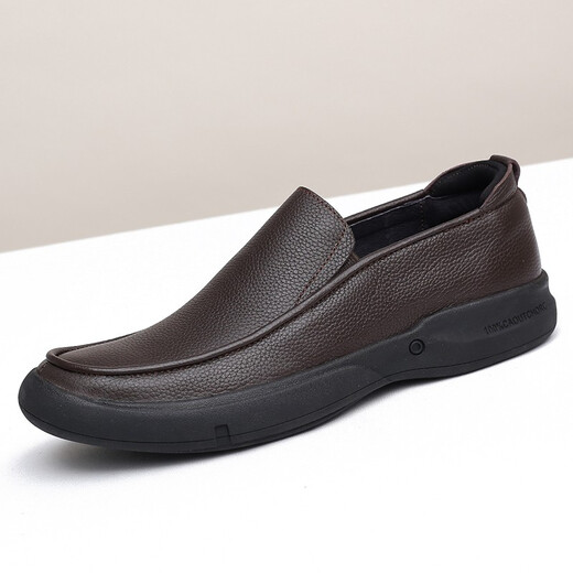 SDEP autumn first-layer cowhide business casual leather shoes soft leather soft sole large size small size plus velvet warm one-legged men's shoes 3891 coffee color leather lining 40 (250mm)