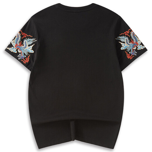 Denon Supreme kurzärmelige T-Shirt für Männer und Frauen Modemarke Sommer chinesischer Stil Phoenix Sticked Loose Kurzärmer T-Shirt T691 Black XL Code (Empfohlen 135-155jin [Jin ist 0,5 kg]))