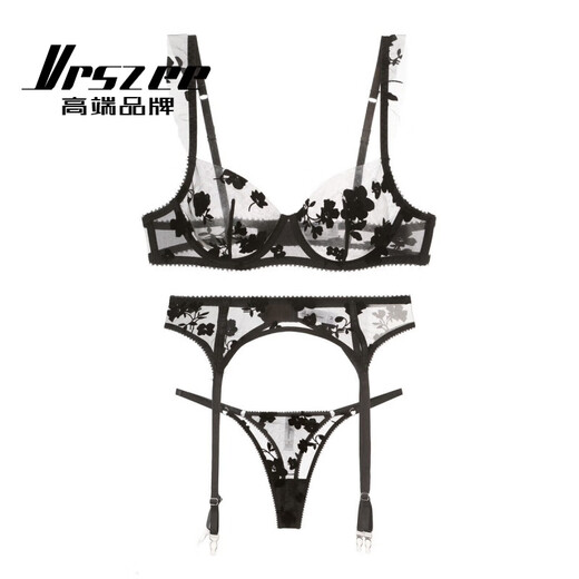 
VRSZEE high-end brand underwear for women with thin embroidered lace bra set on bra tempting underwear bikini black suit 85C