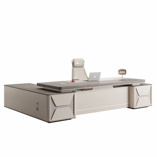 Boss desk office desk, simple and modern executive desk, light luxury office furniture, aluminum alloy with Bafangcai style decoration, 2.0 meters luxury double cabinets