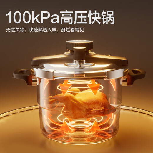 SUPOR (SUPOR) 304 stainless steel explosion-proof pressure cooker gas pressure cooker induction cooker universal household binaural pleasant spin with steam grid 6L 100KPA high pressure 22cm Qiaoyi open