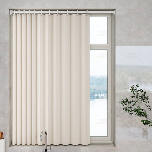 TIMOCHI Kitchen Bathroom Curtain Roll-pull Folding Invisible Punch-Free Waterproof Anti-Light Blackout Bathroom Window Full Blackout Waterproof and Mildew-proof Oatmeal Color Suitable for Wall Width 60-80 Curtain Width 90x150