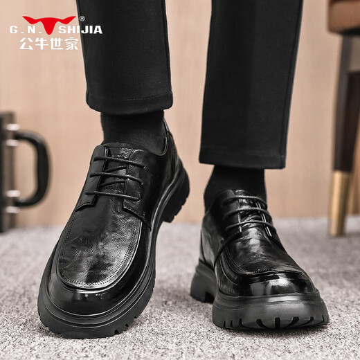 Bull family men's shoes 2025 autumn and winter new British style business casual leather shoes large toe heightening formal shoes men's wedding shoes