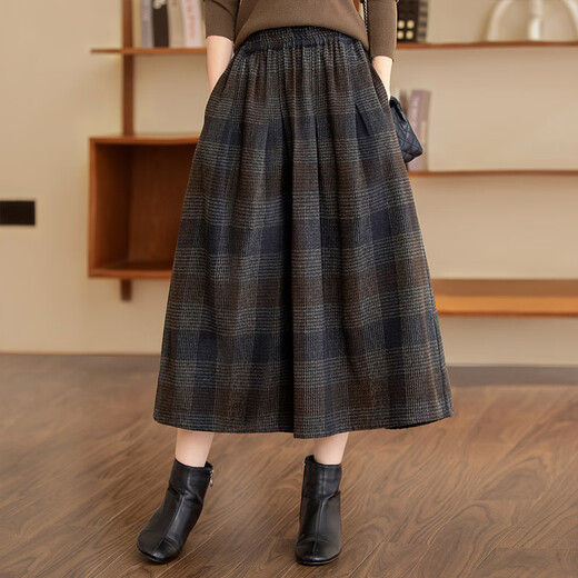 Sibaishe High Waist Skirt 2025 Autumn New Women's Fashion Contrast Color Plaid Mid-Length A-Line Skirt