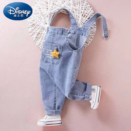 Disney (Disney) baby overalls 2024 spring and autumn new style cute baby boy and girl casual jeans children's pants for outer wear trendy denim overalls 120