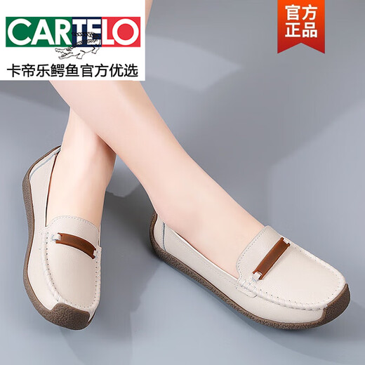 Cartelo Bean Schuhe Frauenschuhe 2025 Neues Sommer Echtes Leder flacher Schuhe nicht rutschernde atmungsaktive weiche alleinige Frühlings- und Herbst-Mutterschuhe 826 Beige Hollow 38