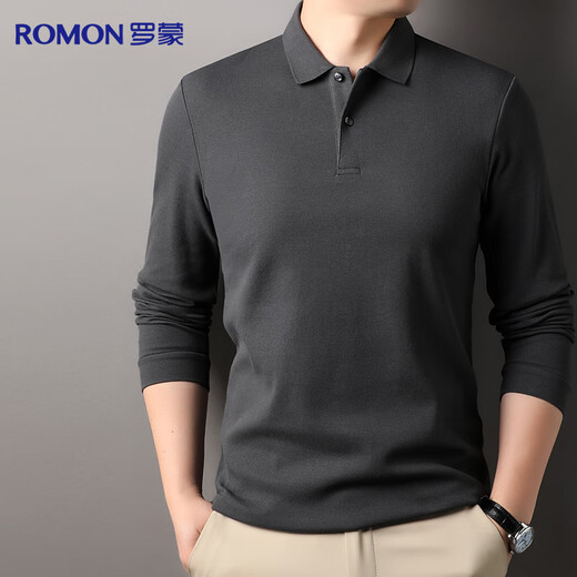 Romon 100% cotton long-sleeved T-shirt men's POLO lapel top cotton bottoming shirt business casual inner wear for men