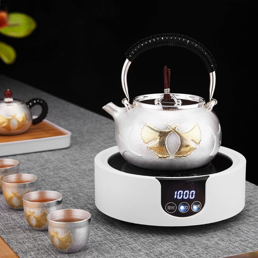 
Lanting Ziyuan Silver Pot Sterling Silver Handmade S999 Tea Set Set Complete Set of Boiling Kettle Tea Pots Fair Cups Kung Fu Tea Set Tea Ceremony High-end Gift Box 9-piece Set 1396g Sterling Silver 999+ Test Certificate