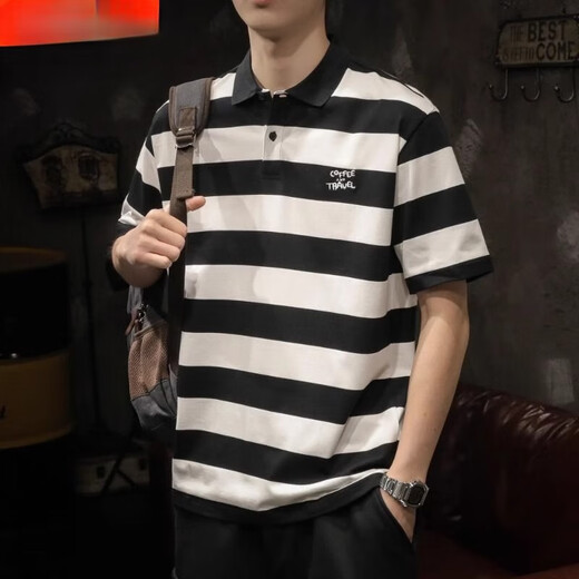 
Jibanpu sleeve high-end polo shirt for business men's short-sleeved quick-drying lapel tie neckline POLO shirt half-sleeved American black and white stripes. Shirt SDP-J693 white M90-105Jin [Jin equals 0.5 kg]