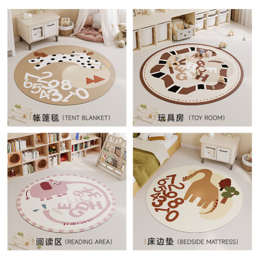Mititing Home Floor Matte Kinder-Lesebereich PVC wasserdichtes Schrubben High-End-Cartoon-Runde Schlafzimmer Kinderzimmer Bodenmatte PGDD-KT719-DINOSAUSPARK 100 cm Durchmesser Runde