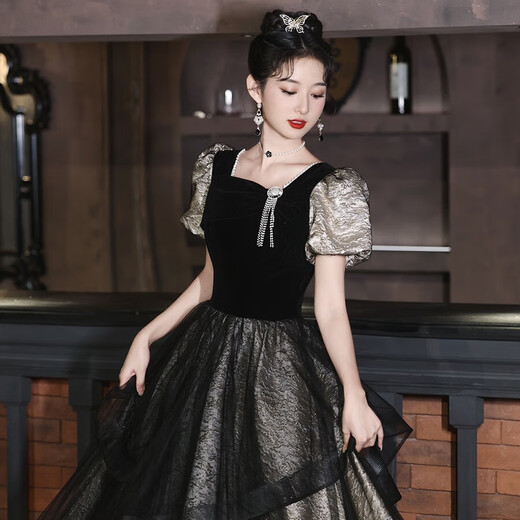 Li Baixin evening dress female 2025 new host light luxury niche French adult ceremony art test dress skirt temperament and high-end black M
