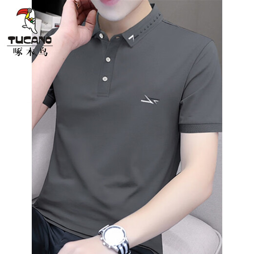 Woodpecker (TUCANO) beaded cotton Paul embroidered Polo shirt men's slim short-sleeved T-shirt summer lapel top breathable half-sleeved T-shirt S5012 model white 2XL suitable for 145-160Jin [Jin equals 0.5 kg]