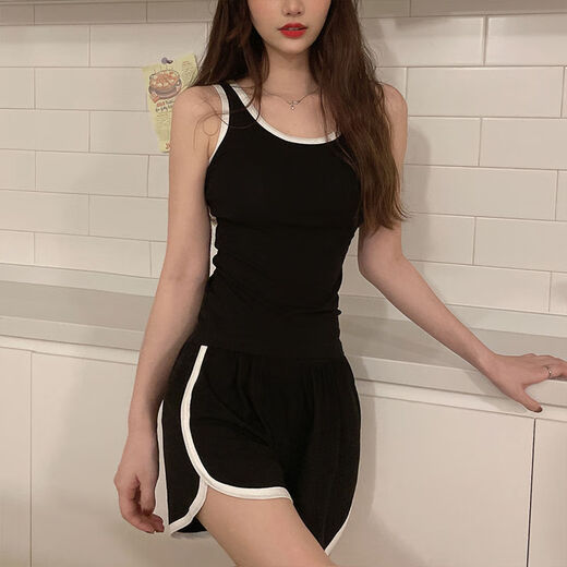娇姿娜（JAOZINA）莫代尔睡衣女夏季夏天简约风背心短裤运动瑜伽家居服两件套可外穿 背心套装 12035 米白 M 建议80-95斤