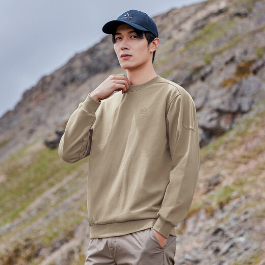 Pioneer Camp Spring and Autumn Round Neck Sweater Men's Loose Cotton Long Sleeve Top Solid Color Simple Embroidered Pullover Winter Warmth Heavy Terry - Black XL