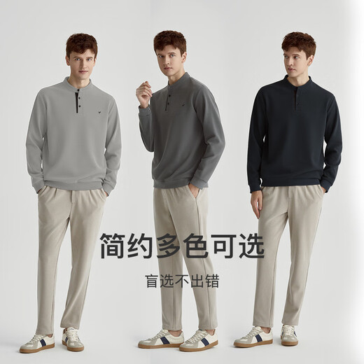 Qianzhihe Men's Henry Collar Waffle Sweater 2024 New Autumn Business Casual Top Pullover Bottoming Shirt for Men Spring and Autumn 19C Dark Blue M