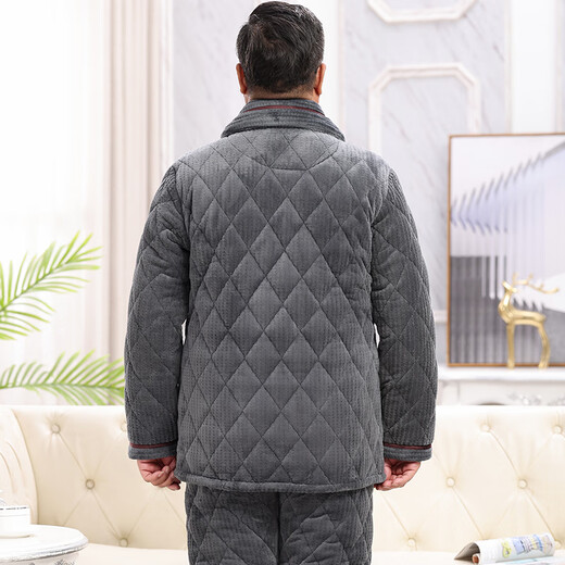 Pajamas pour hommes Xuanduoqi en hiver épaissis et velours corallien velours à trois couches en coton de l'âge moyen et âgés père d'automne et de vêtements de maison d'hiver C9902 # hommes gris noir [Velvet de lait] xl (120-140jin [Jin équivaut à 0,5 kg]) à trois couches épouses épaisseries