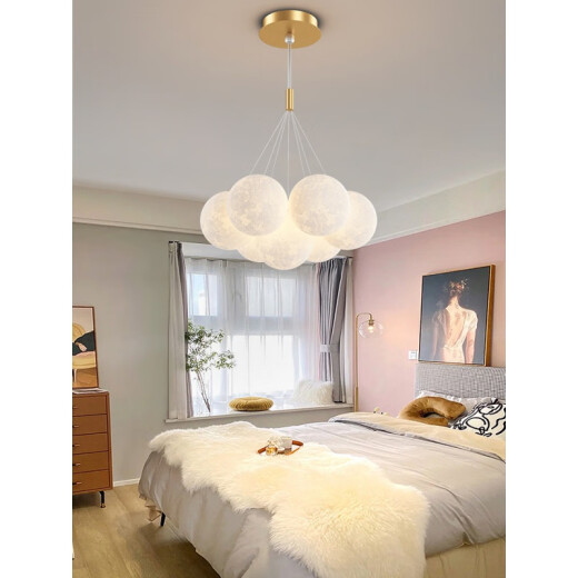 Yingtang Living Room Main Lights Restaurant Nordic Cream Style Moon Bubble Chandelier Children's Room Bedroom Lighting 9734-Black 7-Head Three-Color Lighting-White Ball 15CM