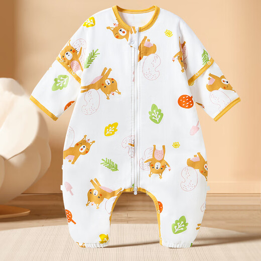 Baby-faced baby split-leg sleeping bag spring and autumn pure cotton gauze pajamas baby and children anti-kicking quilt artifact Squirrel 90 yards