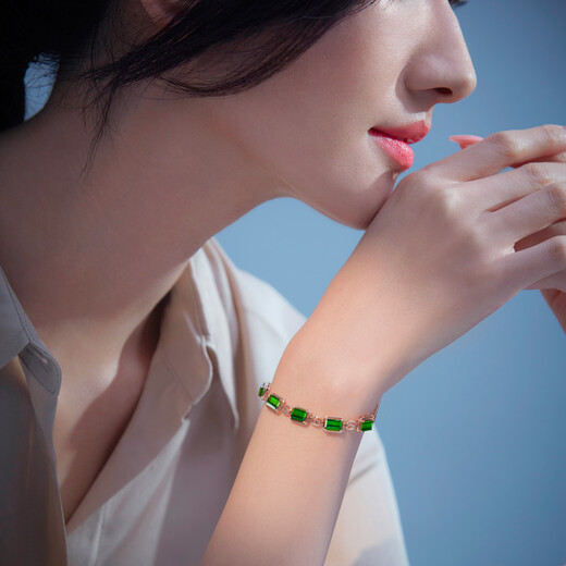 Yicai gift jewelry natural Brazilian green tourmaline bracelet for women 18k rose gold with diamonds 6.85 carats