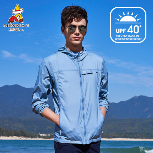 Scarecrow (MEXICAN) sun protection jacket for men, Korean version, simple, loose, thin jacket, men's fashion, versatile, breathable, men's water-repellent skin jacket 9F176100268 blue gray 2XL