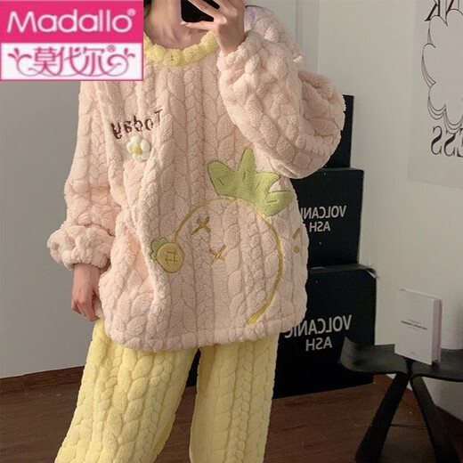 莫代尔珊瑚绒睡衣女春秋冬季加厚保暖甜美可爱法兰绒学生家居服套 3271蓝兔 XL 120-130斤