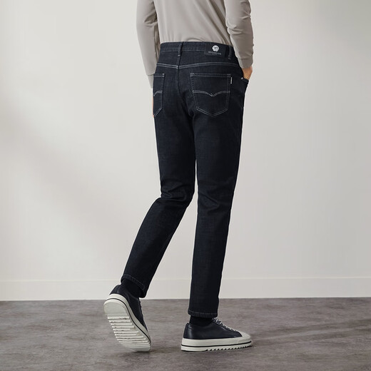 Qipai wool-containing jeans men's spring and autumn thick composite velvet warm casual versatile straight-leg men's pants