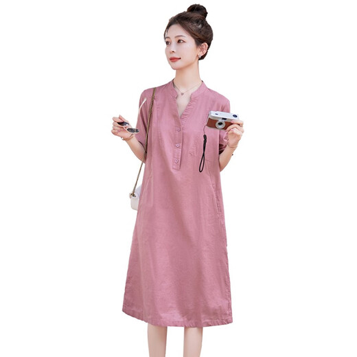 
Ding Weiwei (DINGWEIWEI) New Korean Loose Pregnant Women's Dress Fashion Simple Pregnant Women's Dress Summer Outing Clothes Pink XL